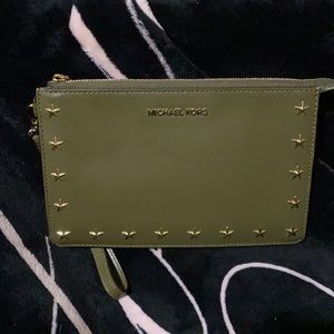 Michael Kors wristlet olive green with gold stars
